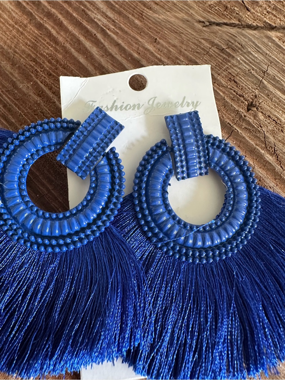 Fashion Jewelry Royal Blue Beaded Tassel Hoop Earrings
